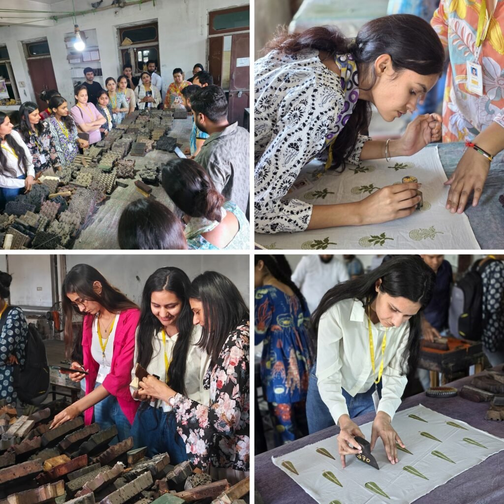 Artisan hand block printing traditional textiles in Sanganer, Jaipur