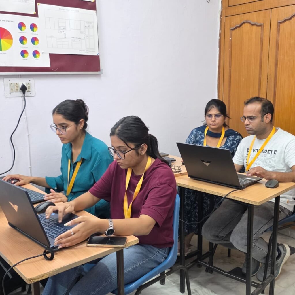 Interior design student working on 3D visualization software at LIPS Jaipur