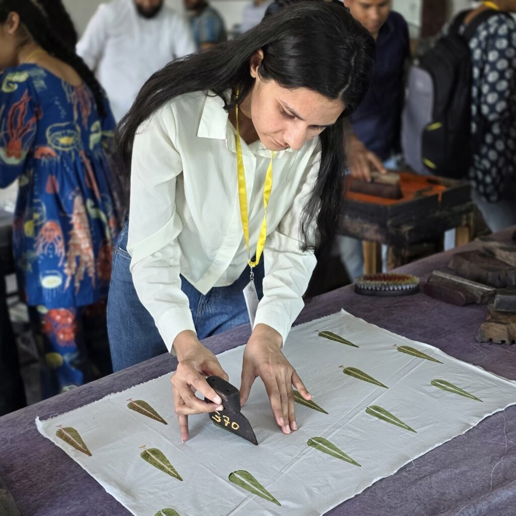 Sanganeri hand block printed floral pattern on cotton fabric